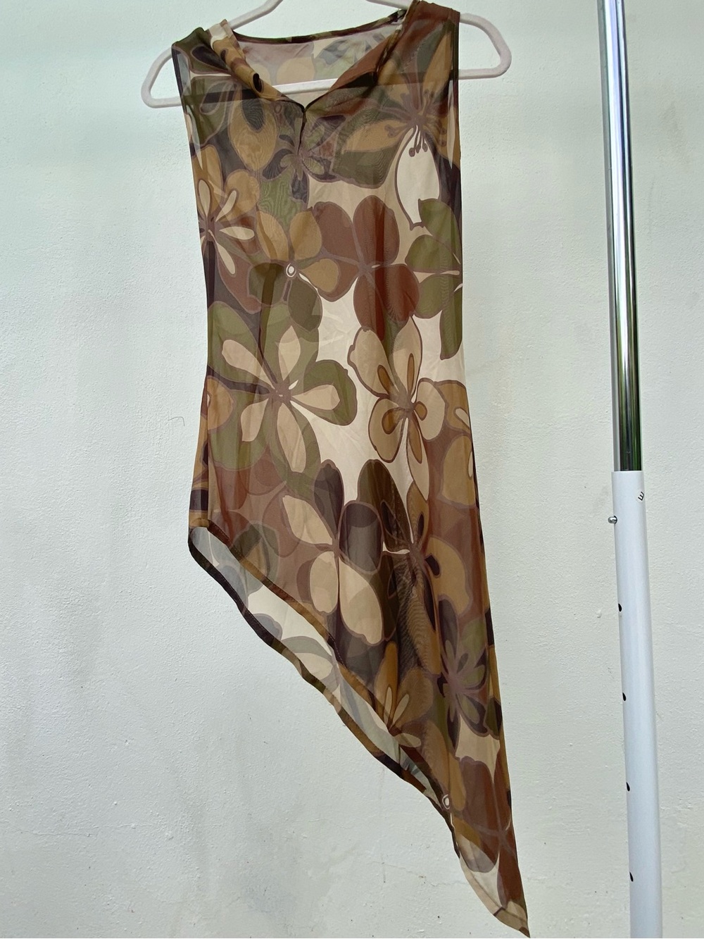 Y2K Boho Fairy Brown & Green Floral Asymmetrical Tunic Top Size Small